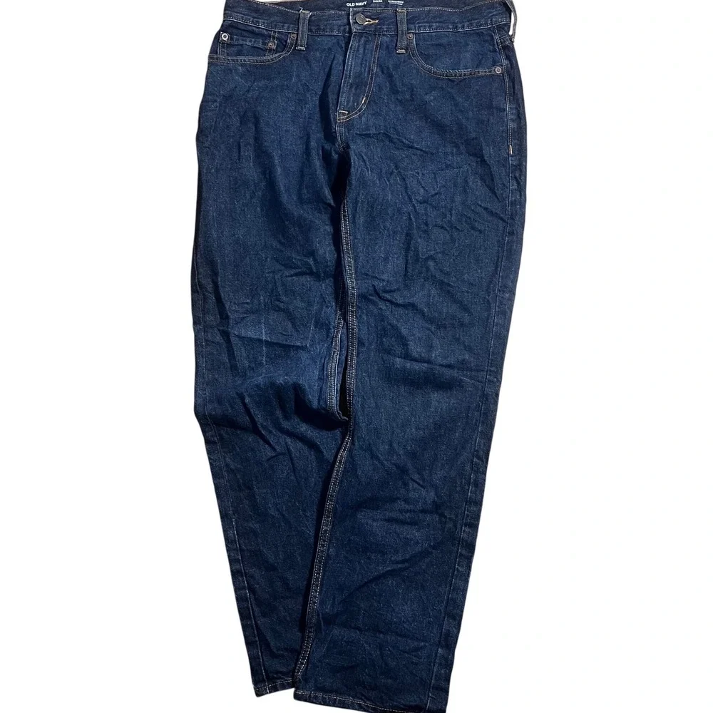Old Navy Mens Straight Built-In Tough Jeans 34x32 Dark Wash Blue